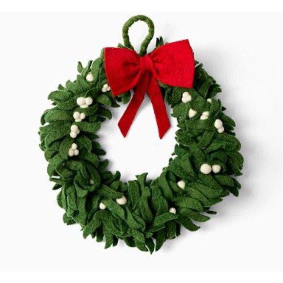 Pottery Barn Kids Other - Pottery Barn Kids Felted Wool Mistletoe Christmas Wreath Small 16" Green